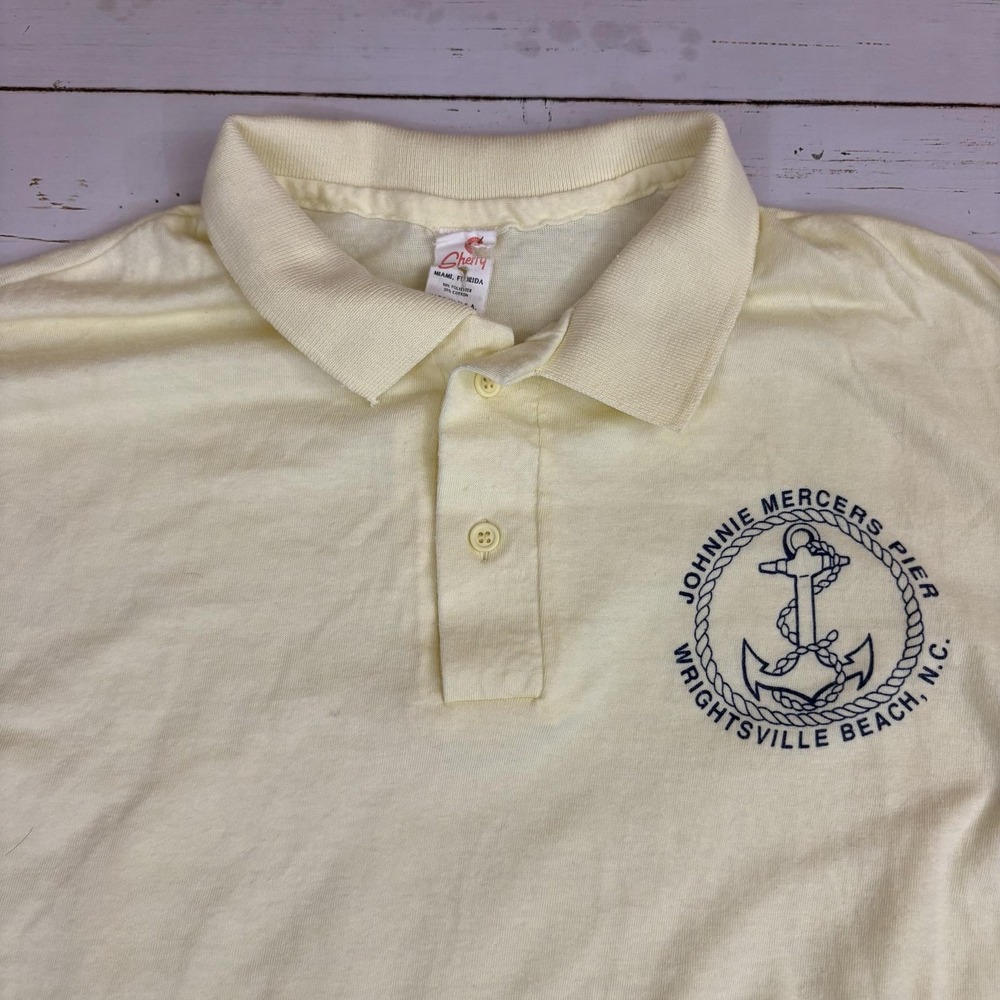 Vintage Sherry Polo Shirt XL Made In USA Johnnie Mercers Pier Wrightsville Beach